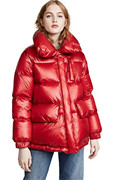 20冬装时尚90白鸭绒羽绒服女士红色高领外套拉链面包服加厚潮女式