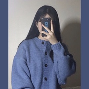 人见人爱宝蓝色特别又显白~复古毛衣外套，韩国学院针织开衫秋季