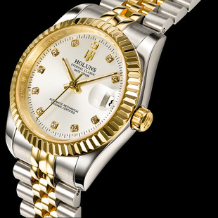 瑞士品牌日本机芯手表，男士全自动机械表，防水夜光精钢带18k金男表