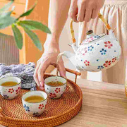 中现代式日式田园风茶室，家用大号手工彩绘，陶瓷茶杯提梁茶壶整套装