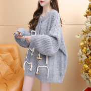 中长版慵懒风毛衣开衫，女秋冬季韩版f时尚，宽松休闲设计感针织外套