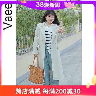 Vaee大码女装气质长款西服外套秋季胖mm慵懒风宽松显瘦百搭风衣女