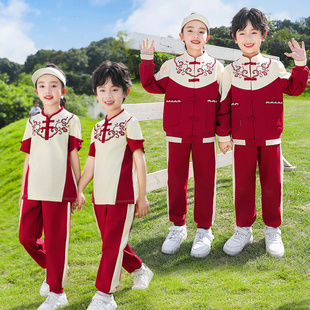 小学生校服春秋款三件套儿童，班服红色一年级运动会套装幼儿园园服