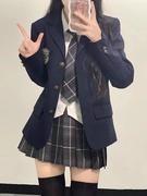 jk制服套装女秋冬学院风西装外套长袖，衬衫高腰格子百褶半身裙