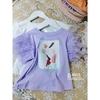 夏季甜美女童短袖T恤柔软纯棉上衣公主风花边手绘风紫罗兰