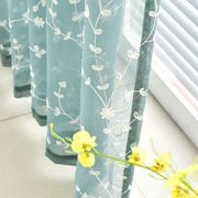 田园阳台卧室客厅绿色蓝色绣花窗帘纱帘布白纱薄窗纱布料成新中式