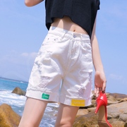 白色牛仔短裤女五分裤高腰，直筒2021夏季韩版宽松休闲破洞热裤