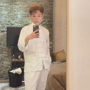 新中式青年男装白衬衫复古盘扣长袖中国风唐装夏季七分袖古风衬衣