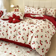 定制时尚喜字结婚床上用品四件套，红色婚庆被套高档婚房喜被床单床