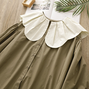 花瓣娃娃领灯笼袖衬衫女2023秋季森女小众设计减龄宽松上衣