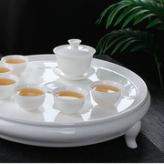 高骨瓷(高骨瓷)功夫茶具套装纯白单层排水式茶盘，茶海茶台整套家用盖碗茶杯