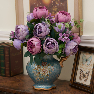 欧式陶瓷花瓶花艺装饰花家居饰品摆件客厅桌面仿真花套装假花摆设