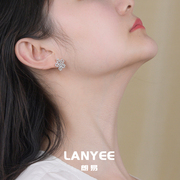 lanyee花朵耳钉纯银花瓣镶嵌白色，水晶宝石璀璨简约轻快时尚耳饰女