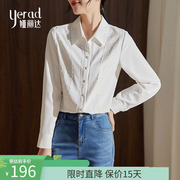 娅丽达女士白色衬衫，2023秋季设计感洋气，蕾丝上衣长袖雪纺衬衣
