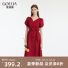 歌莉娅红色连衣裙女夏季花瓣，袖绝美超好看短袖裙子1c4r4k2na
