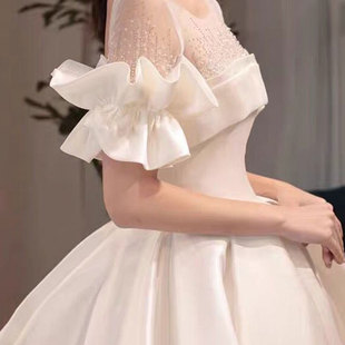 新娘手套白色荷叶边遮手臂缎布婚纱礼服臂袖