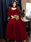 在逃公主敬酒服新娘小个子，结婚红色订婚礼服，女高级感公主裙显瘦