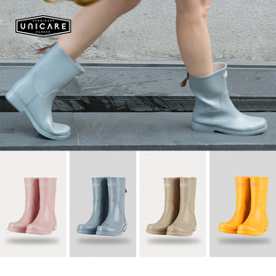 unicare雨鞋女时尚款外穿欧美中筒，雨靴防水防滑胶鞋户外涉水鞋