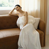 新娘白色出门纱法式缎面小众晨袍抹胸高腰轻礼服孕妇高级婚纱摄影