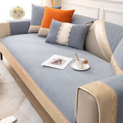 雪尼尔沙发垫套装四季沙发坐垫防滑y海岚花边-灰色一片90