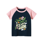 夏款韩版纯棉童装女童字母，短袖t恤儿童卡通服装宝宝圆领薄款上衣