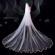 新娘白色双层香槟色大花边婚纱头饰蝴蝶长款拖尾豪华蕾丝头纱