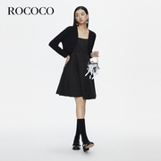 ROCOCO商场同款2024秋气质百搭通勤黑色小坎肩轻薄针织小开衫