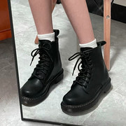 复古马丁靴女2023春秋，单靴8孔黑色平底甜酷短靴，dr英伦风靴子