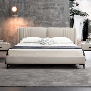 晚安家居软床北欧现代简约轻奢双人床真皮床1.8米主卧室婚床