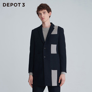depot3男装大衣原创设计品牌，中长款羊绒拼接色块加厚西装大衣