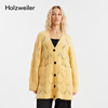 Holzweiler女士秋冬浅黄色轻薄菱格纹提花图案毛衣开衫外套