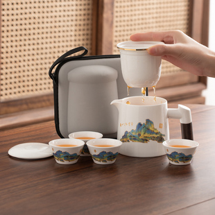便携式旅行茶具套装简易户外游泡茶壶茶杯随身露营快客杯一壶四杯
