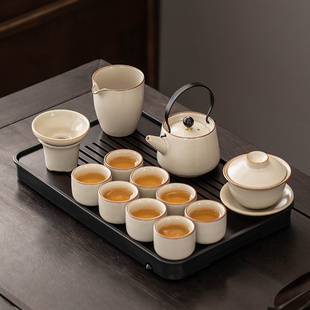 茶具套装轻奢高档家用新汝窑(新汝窑)陶瓷盖碗，喝茶茶壶茶盘茶杯功夫泡茶具