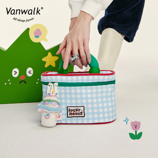 vanwalk小花园可爱少女，手提圆筒化妆包旅行随身便携大容量收纳包