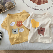 婴儿衣服夏季短袖t恤薄款卡通，小熊上衣男女宝宝休闲打底衫儿童装