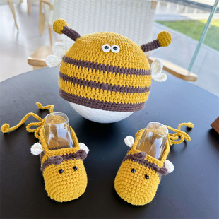 小蜜蜂宝宝鞋帽套装手工diy婴儿软底鞋子可爱儿童帽子毛线材料包