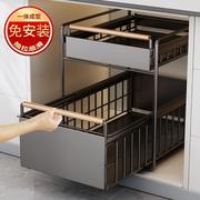 厨房抽拉式置物架橱柜内拉篮下水槽分层架子双层调料品收纳零食柜
