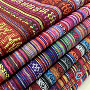 色织民族风条纹布料中国风老粗布，窗帘装饰桌布，沙发套靠枕面料挂布