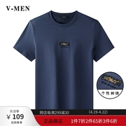vmen威曼藏青色短袖t恤潮流，刺绣上衣韩版男体恤潮v021t108
