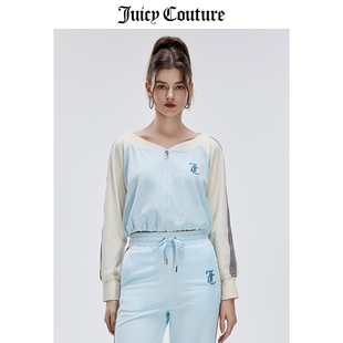 Juicy Couture橘滋外套女2024春季美式一字领拼色天鹅绒上衣