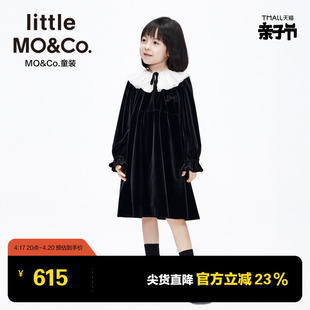 little moco童装冬装女童丝绒娃娃领长袖连衣裙儿童裙子礼服大童