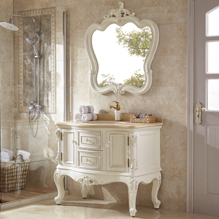 欧式美式橡木浴室柜，组合落地式实木简欧洗手洗脸盆柜卫生间洗漱台