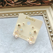 韩国东大门饰品可爱珍珠闪钻樱桃五角星多个组合防过敏针耳钉