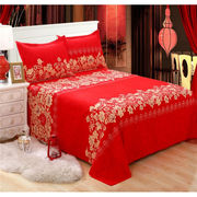 红色床单单件结婚喜庆1.5m双人1.82.0加大加厚3米炕单富贵花开2米