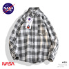NASA联名早春长袖苏格兰黑白格子衬衫男士复古衬衣薄外套男款上衣
