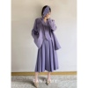 韩国东大门2024春季时髦紫色马甲，西装外套女+褶皱半身裙套装