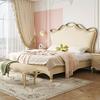 美式轻奢实木床双人床1.8米主卧婚床少女软包床，法式奶油风丝带床