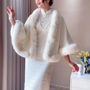 改良旗袍披肩冬款加绒短款外搭高端新中式白色毛领年轻厚时尚洋气
