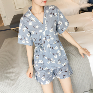日式和服睡衣女夏季纯棉短袖性感薄款2022年家居服套装夏天