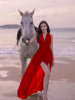 三亚沙漠海边度假沙滩裙，小个子露背红色，挂脖吊带连衣裙女夏季长裙